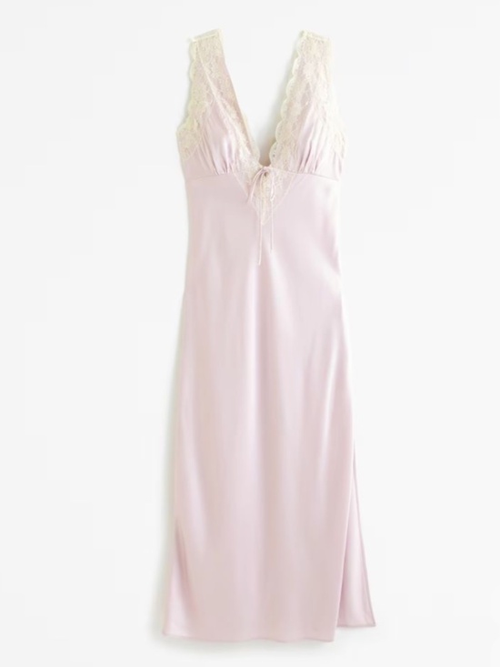 Abercrombie & Fitch Dresses & Skirts - Abercrombie & Fitch Contrast Lace Pastel Pink Satin Slip Midi Dress Womens S Y2K